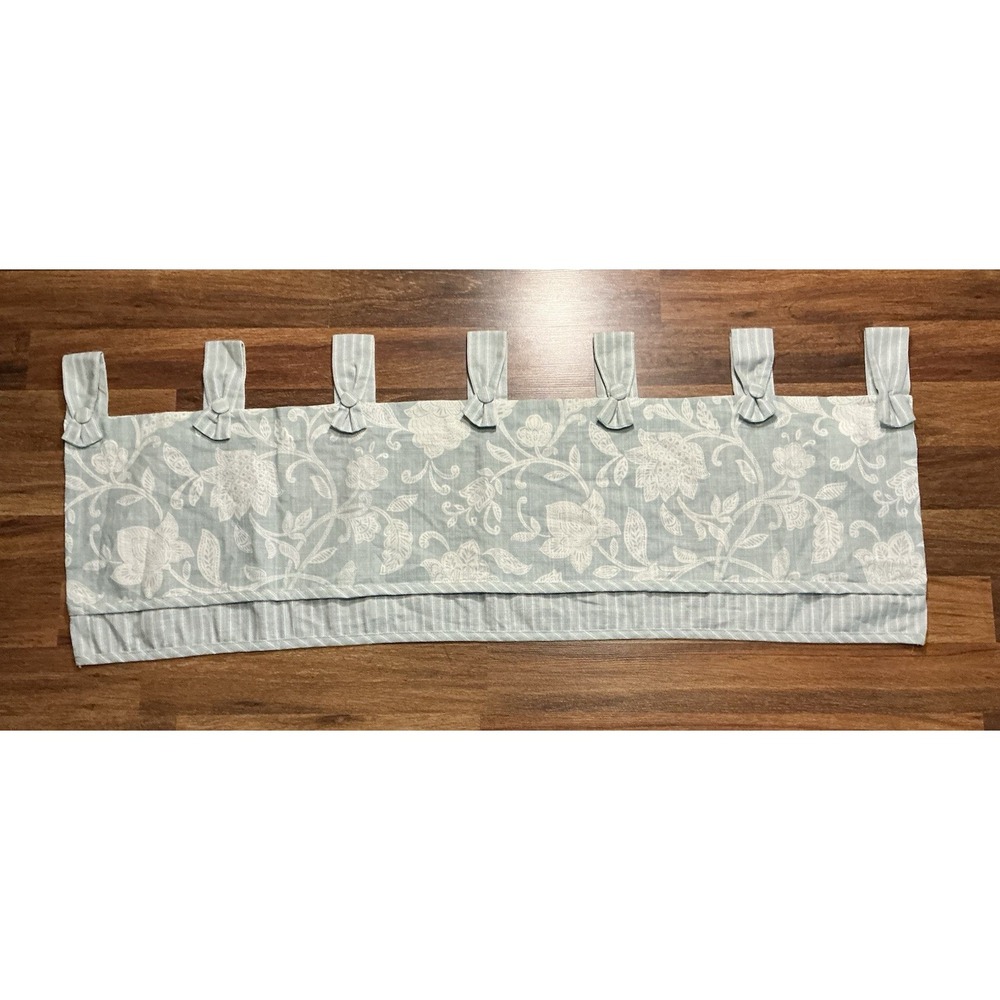 Waverly Blue Floral Stripe Valance TabTop Kitchen Curtain Stencil Vine **READ